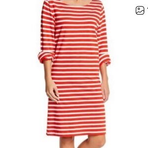 J. Crew Red and White Striped Nautical Boatneck  Shift Dress Sz Large